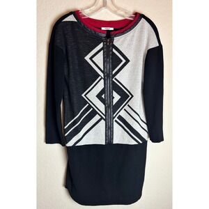 GG Italy Womens Geometric Diamond Knit Tunic Mini Dress Black Grey Red Size 42